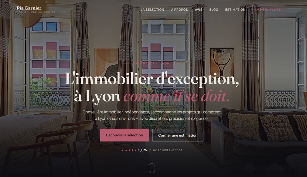 Design Prestige : la page d'accueil d'un site de conseiller immobilier